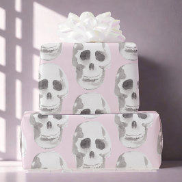 Pastell Pink Wasserfarbe Skull Halloween Geschenkpapier