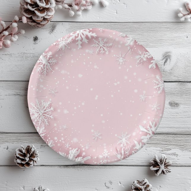 Pastell Pink Winter Wonderland Schneeflocke Pappteller (Von Creator hochgeladen)