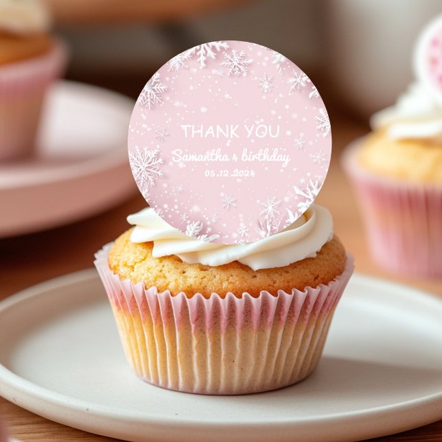 Pastell Pink Winter Wonderland Schneeflocke Runder Aufkleber (Von Creator hochgeladen)