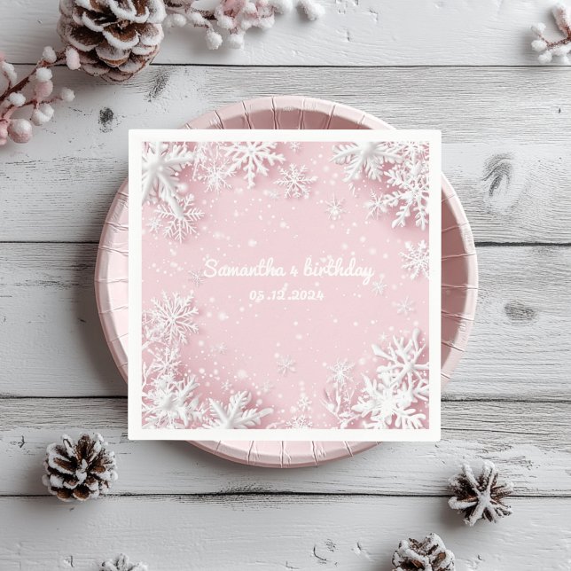 Pastell Pink Winter Wonderland Schneeflocke Serviette (Von Creator hochgeladen)