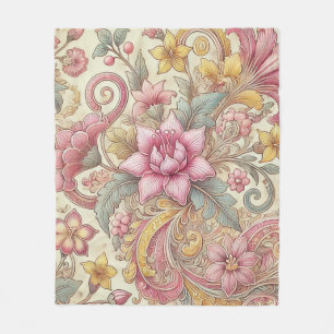 Pastell Pink Yellow Blue Boho Batik Floral Fleecedecke