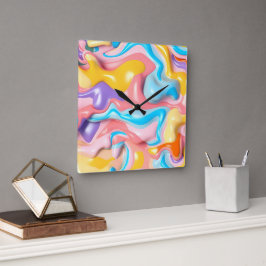 Pastell Plastische Flüssigkeit Abstrakt Quadratische Wanduhr