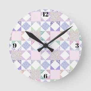 Pastell-Quilt-Uhr minimalistisches Nähzimmer-Dekor Runde Wanduhr