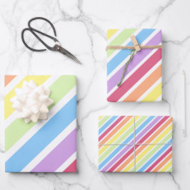 Pastell Rainbow Diagonal Stripes Lines Geschenkpapier Set