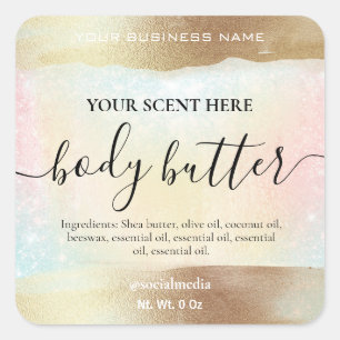 Pastell Rainbow Glitzer Gold Body Butter Quadratischer Aufkleber
