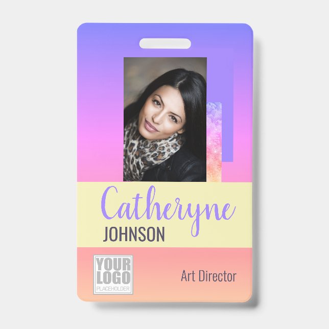 Pastell Rainbow Ombre Logo Barcode ID Template Car Ausweis (Vorderseite)