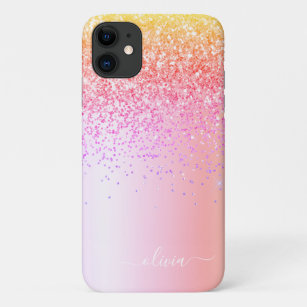 Pastell Rainbow Pink Gold Lila Glitzer Monogramm Case-Mate iPhone Hülle