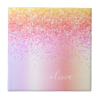 Pastell Rainbow Pink Gold Lila Glitzer Monogramm