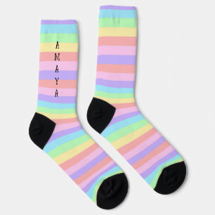 Pastell Rainbow Stripes Decora Style Socken