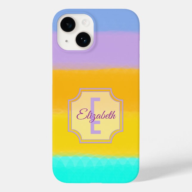 Pastell Rainbow Stripes Individuelle Name Monogram Case-Mate iPhone Hülle (Rückseite)