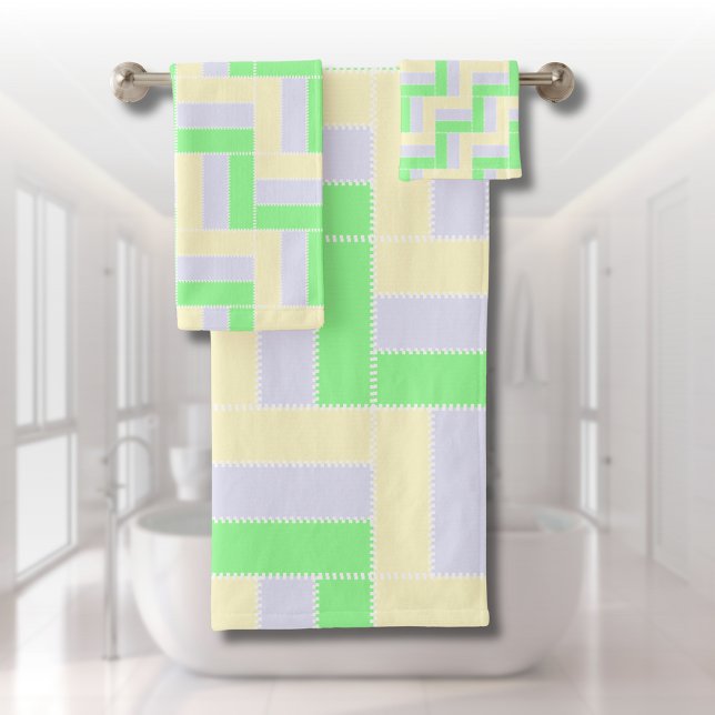 Pastell Rectangle Muster Weiße gestrichelte Linien Badhandtuch Set (Von Creator hochgeladen)