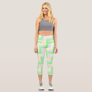 Pastell Rectangle Muster Weiße gestrichelte Linien Capri Leggings