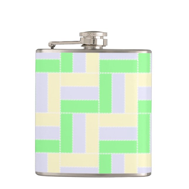 Pastell Rectangle Muster Weiße gestrichelte Linien Flachmann (Vorderseite)