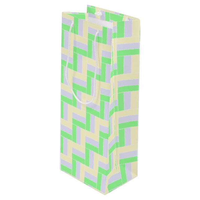 Pastell Rectangle Muster Weiße gestrichelte Linien Geschenktüte Für Weinflaschen (Vorderseite Schrägansicht)