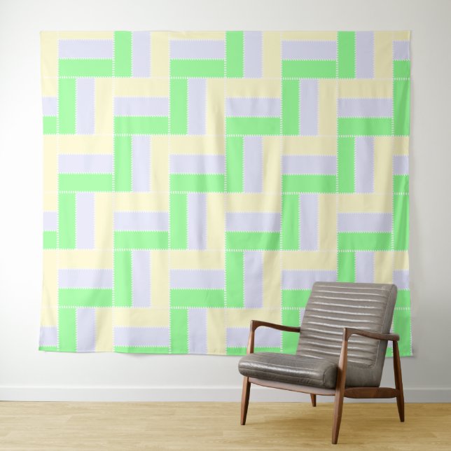 Pastell Rectangle Muster Weiße gestrichelte Linien Wandteppich (Beispiel (Horizontal))