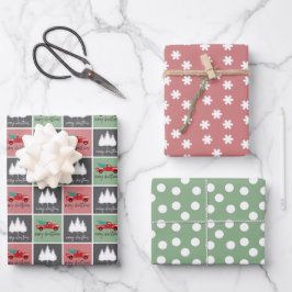 Pastell Red und Green Christmas Red LKW Muster Geschenkpapier Set