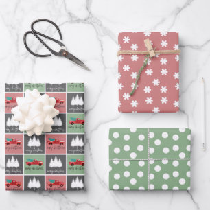 Pastell Red und Green Christmas Red LKW Muster Geschenkpapier Set