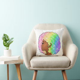 Pastell Regenbogen Afro Portrait Groovy Retro Lock Kissen