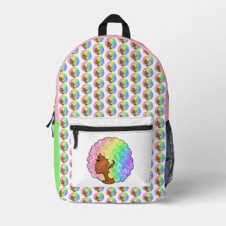 Pastell-Regenbogen-Afro-Porträt Groovy Retro Locke Bedruckter Rucksack