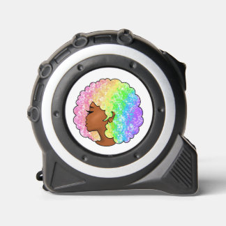 Pastell Regenbogen Afro-Porträt Groovy Retro Locke Maßband