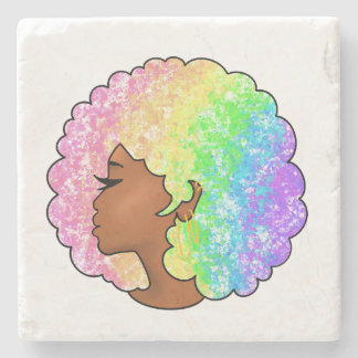 Pastell-Regenbogen-Afro-Porträt Groovy Retro Locke Steinuntersetzer