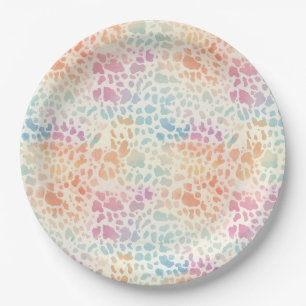 Pastell-Regenbogen-Aquarell-Leoparden-Druck Pappteller