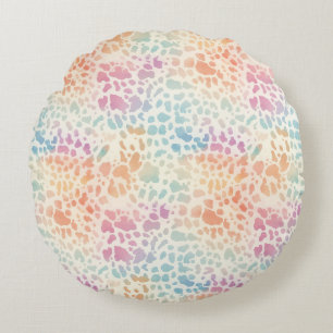 Pastell-Regenbogen-Aquarell-Leoparden-Druck Rundes Kissen