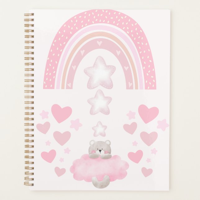Pastell Regenbogen & Bär – Gemütliche himmlische I Planer (Vorderseite)