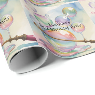 Pastell-Regenbogen-Blasen-Geburtstagsfeier  Geschenkpapier