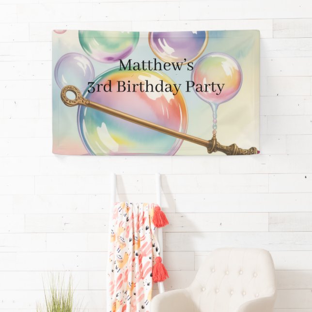 Pastell-Regenbogen-Blasen-Geburtstagsfeier Willkom Banner (Insitu)