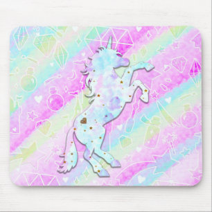 Pastell-Regenbogen-Diamanten und Sterne Magisches  Mousepad