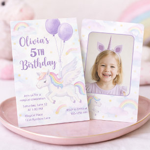 Pastell Regenbogen Einhorn Foto Geburtstag Einladung