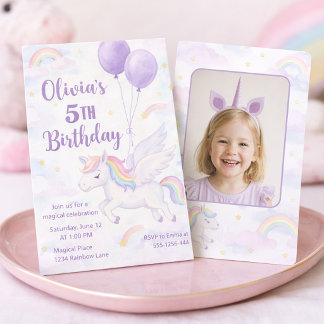 Pastell Regenbogen Einhorn Foto Geburtstag Einladung