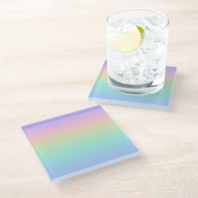 Pastell Regenbogen Glasuntersetzer (Schrägansicht)