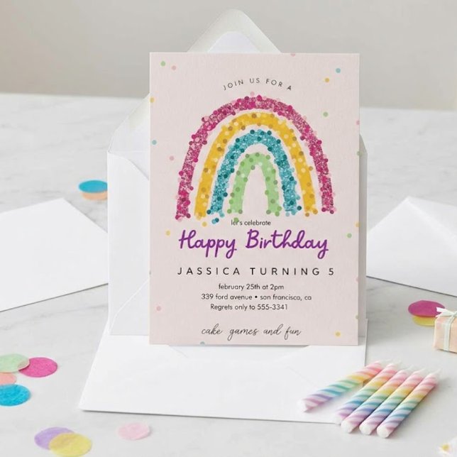 Pastell Regenbogen Glitter Kinder Geburtstagsfeier Einladung (Von Creator hochgeladen)
