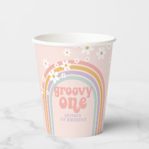 Pastell-Regenbogen-groovy zum 1. Geburtstag Pappbecher