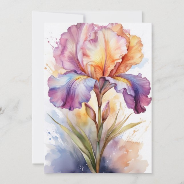 Pastell-Regenbogen-Iris-Blüte in Aquarell (Vorderseite)