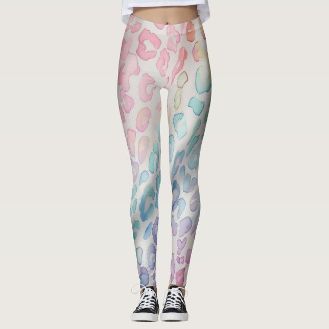 Pastell-Regenbogen-Leoparden-Druck Leggings (Vorderseite)