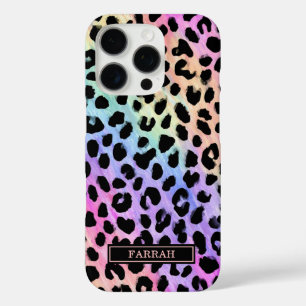 Pastell-Regenbogen-Leopardenprint monogrammiert iPhone 16 Pro Hülle
