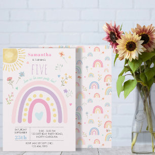 Pastell Regenbogen Mädchen Wilde Blumen Herzen Geb Einladung