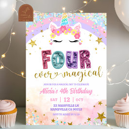 Pastell Regenbogen Magisches Einhorn 4. Geburtstag Einladung