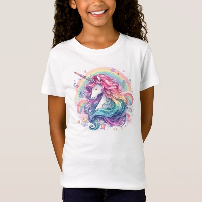 Pastell Regenbögen mit Einhorn T-Shirt (Vorderseite)