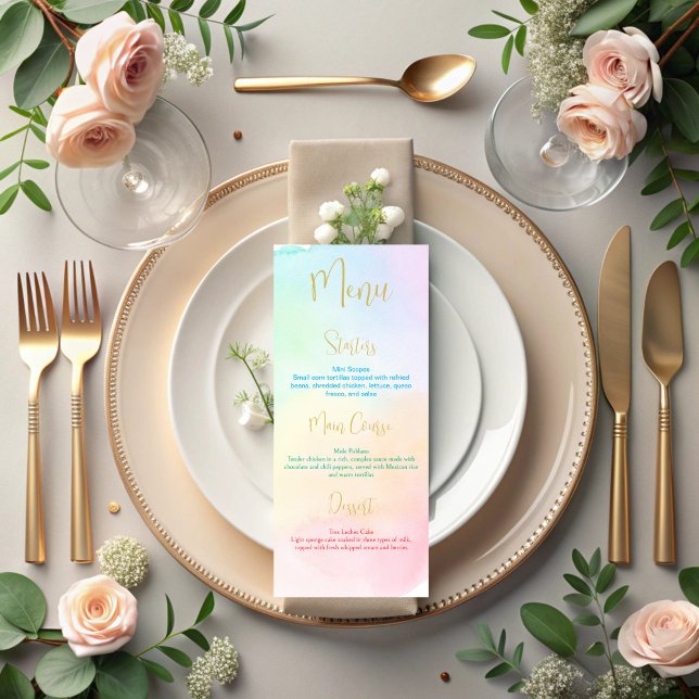 Pastell-Regenbogen-Ombre-Baby-Shower-Menü Menükarte (Pastel rainbow ombre baby shower party menu cards)