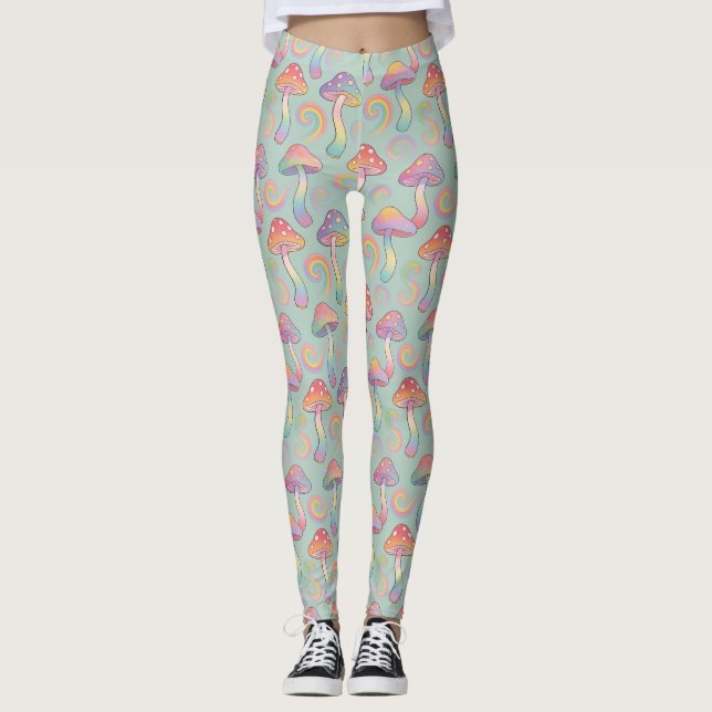 Pastell-Regenbogen-Pilz-Muster Leggings (Vorderseite)