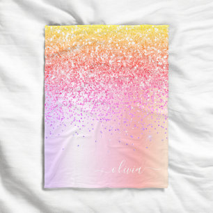 Pastell Regenbogen Pink Gold Lila Glitter Monogram Fleecedecke