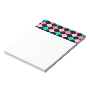 Pastell-Regenbogen-Rauten Schwarz Rosa Blau Harlek Notizblock