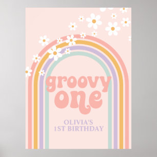 Pastell-Regenbogen-Retro-Groovy-zum 1. Geburtstag Poster