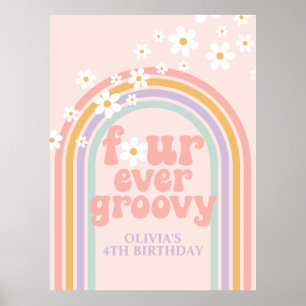 Pastell-Regenbogen-Retro-Vier-Ever-Groovy-4.-Gebur Poster