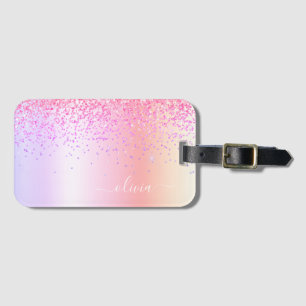 Pastell-Regenbogen Rosa Gold Lila Glitter Monogram Gepäckanhänger
