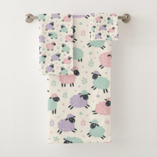 Pastell-Regenbogen-Schaf-Muster Badhandtuch Set